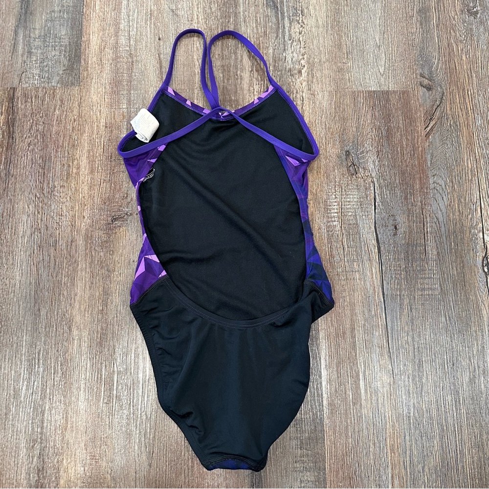 Nike Hydrastrong Purple Geometric One Piece Swimsuit Size 4 30 - Picture 3 of 5